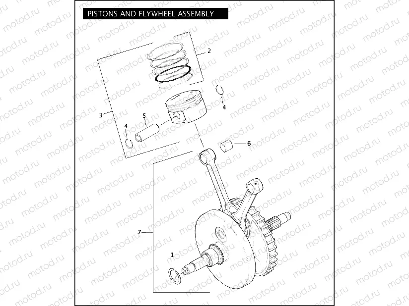 PISTONS AND FLYWHEEL ASSEMBLY - 1550 Twin Cam 95B