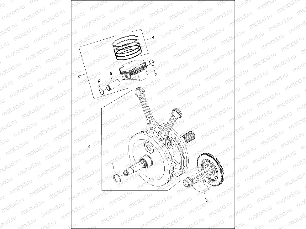 PISTONS AND FLYWHEEL ASSEMBLY - Milwaukee-EightÂ® 117 engine