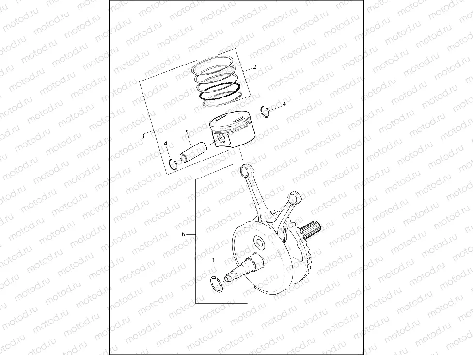 PISTONS AND FLYWHEEL ASSEMBLY - TWIN CAM 103â¢