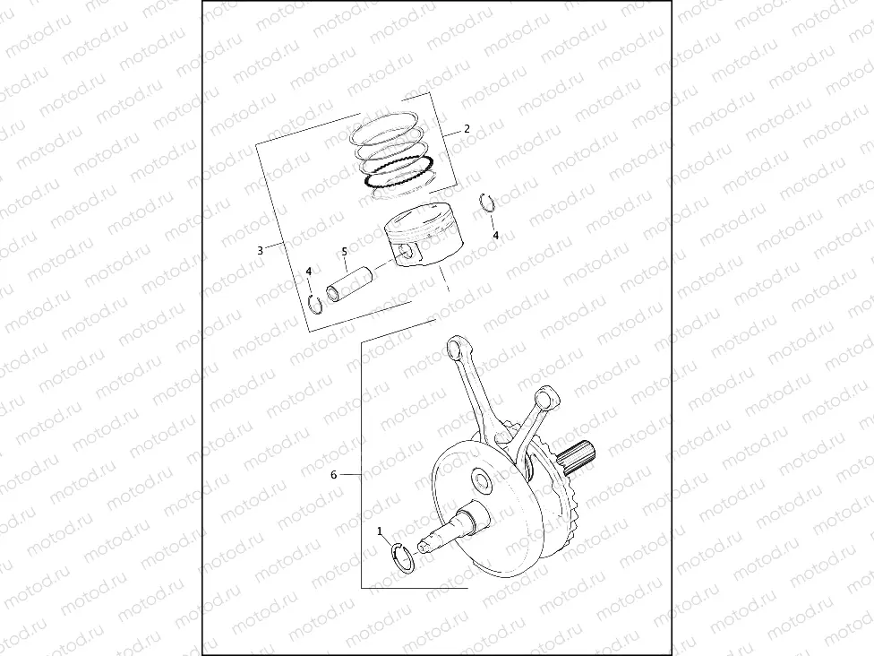 PISTONS AND FLYWHEEL ASSEMBLY - TWIN CAM 103â¢