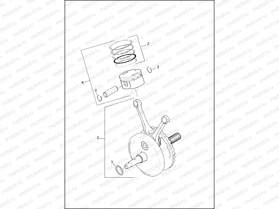 PISTONS AND FLYWHEEL ASSEMBLY - TWIN CAM 110â¢