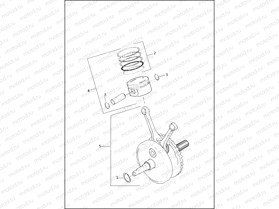 PISTONS AND FLYWHEEL ASSEMBLY - TWIN CAM 110â¢