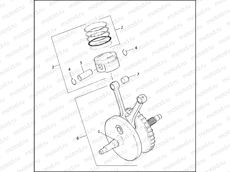 PISTONS AND FLYWHEEL ASSEMBLY - TWIN CAM 88â¢