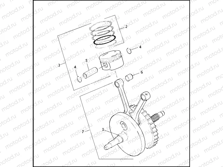 PISTONS AND FLYWHEEL ASSEMBLY - TWIN CAM 88â¢
