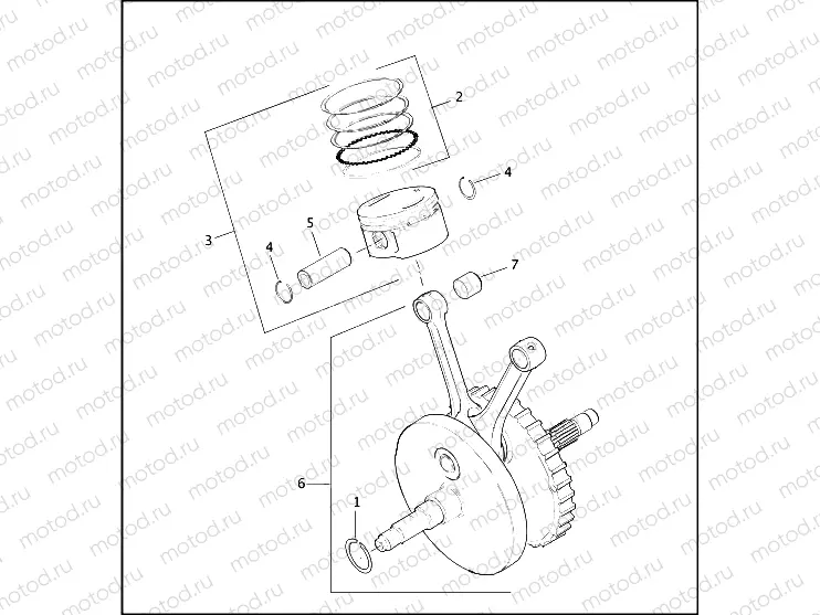 PISTONS AND FLYWHEEL ASSEMBLY - TWIN CAM 88â¢