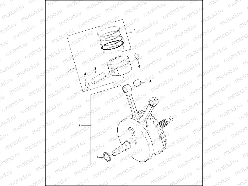 PISTONS AND FLYWHEEL ASSEMBLY - TWIN CAM 88â¢