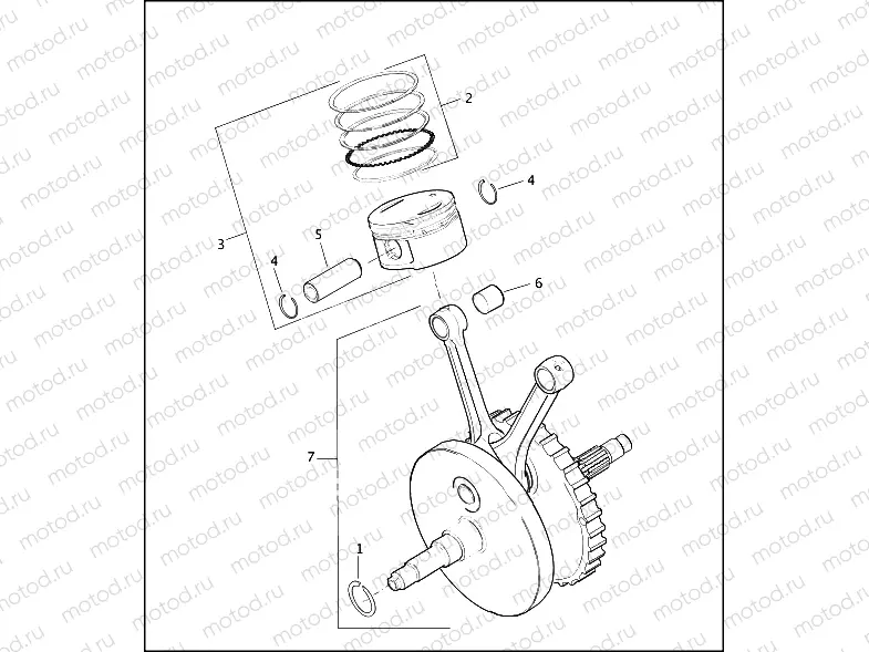 PISTONS AND FLYWHEEL ASSEMBLY - TWIN CAM 88â¢