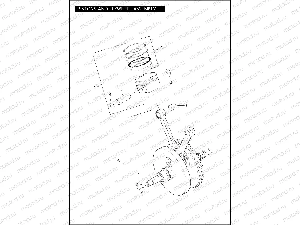 PISTONS AND FLYWHEEL ASSEMBLY - TWIN CAM 88Bâ¢