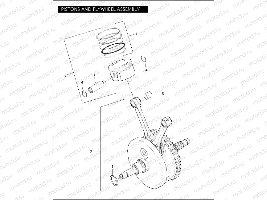 PISTONS AND FLYWHEEL ASSEMBLY -Twin Cam 88Bâ¢