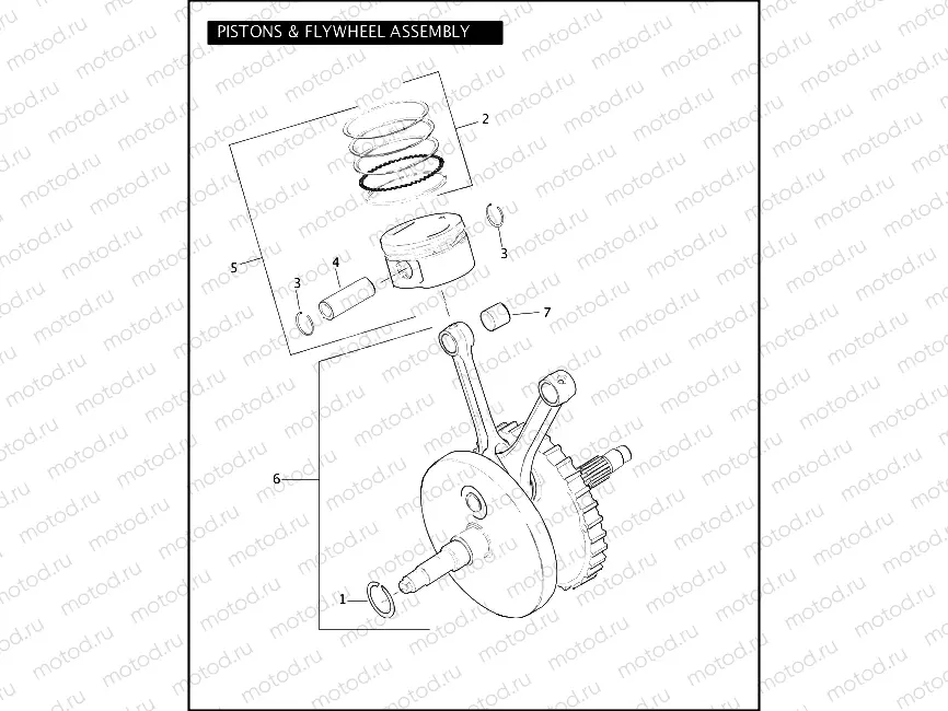 PISTONS & FLYWHEEL ASSEMBLY - TWIN CAM 103â¢