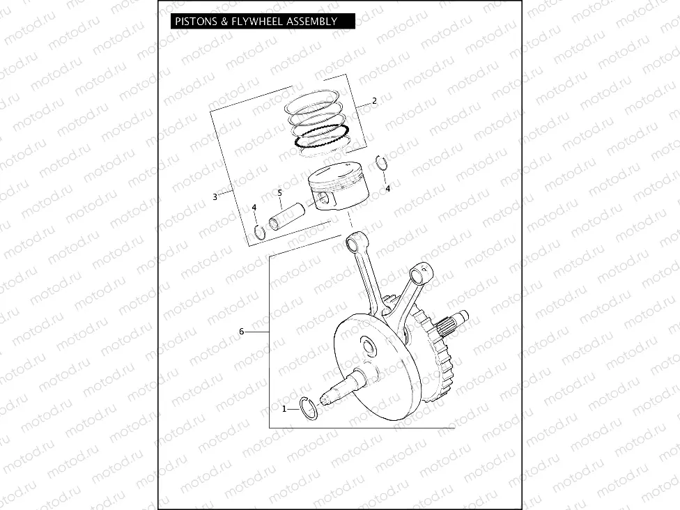 PISTONS & FLYWHEEL ASSEMBLY - TWIN CAM 103â¢