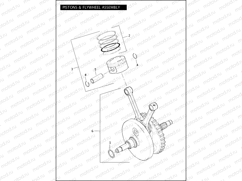 PISTONS & FLYWHEEL ASSEMBLY - TWIN CAM 103â¢