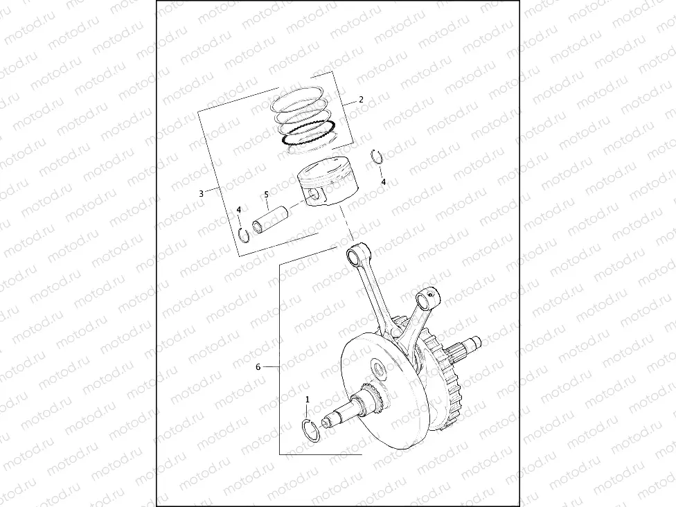 PISTONS & FLYWHEEL ASSEMBLY - TWIN CAM 103â¢