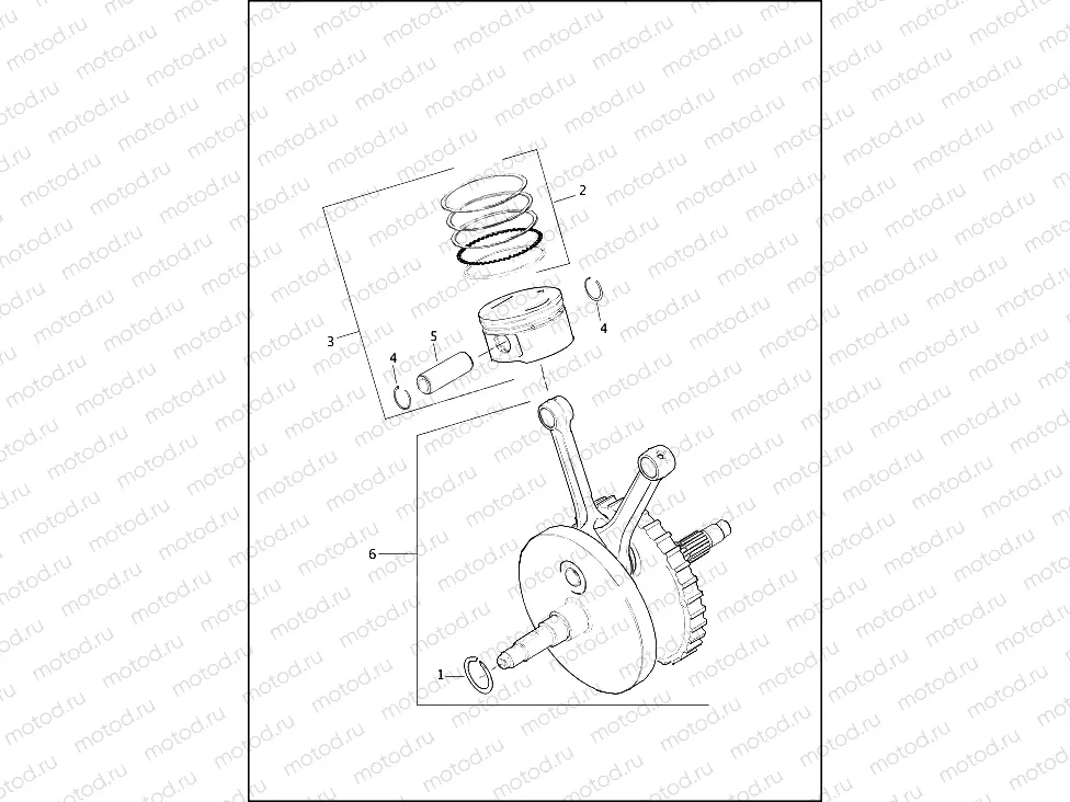 PISTONS & FLYWHEEL ASSEMBLY - TWIN CAM 103â¢