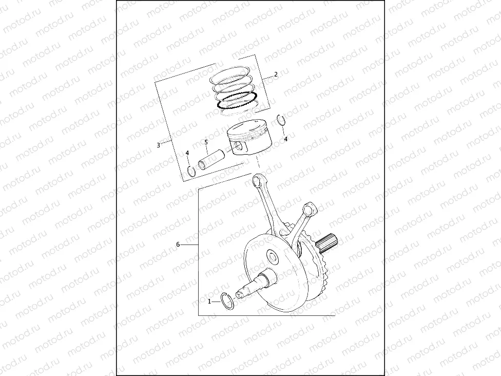 PISTONS & FLYWHEEL ASSEMBLY - TWIN CAM 103â¢