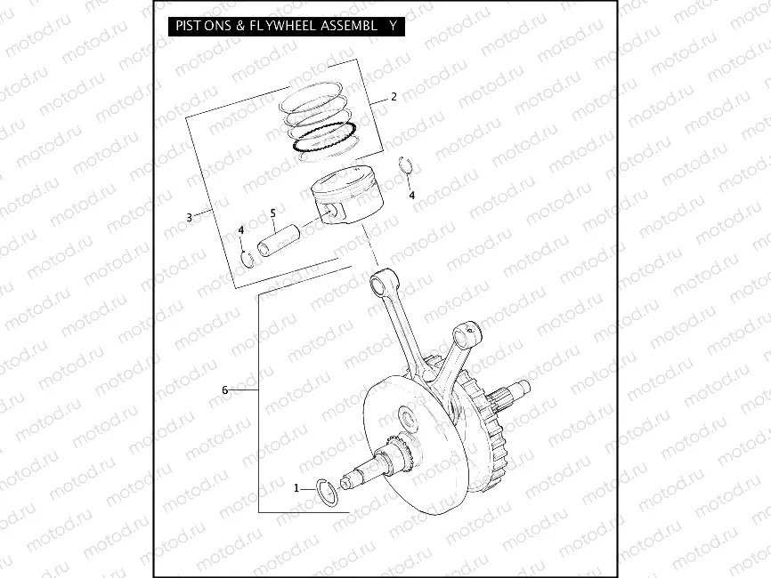 PISTONS & FLYWHEEL ASSEMBLY - TWIN CAM 110â¢