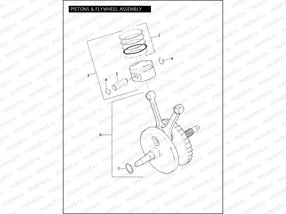 PISTONS & FLYWHEEL ASSEMBLY - TWIN CAM 110â¢