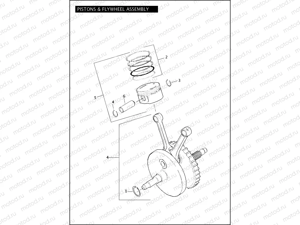 PISTONS & FLYWHEEL ASSEMBLY - TWIN CAM 110â¢