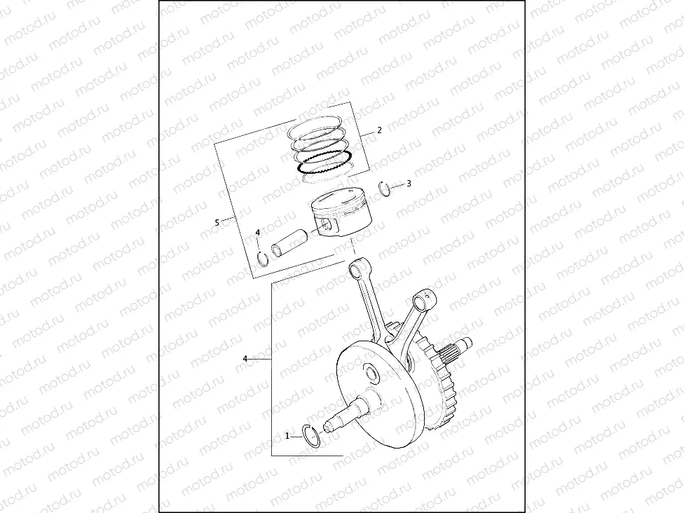 PISTONS & FLYWHEEL ASSEMBLY - TWIN CAM 110â¢