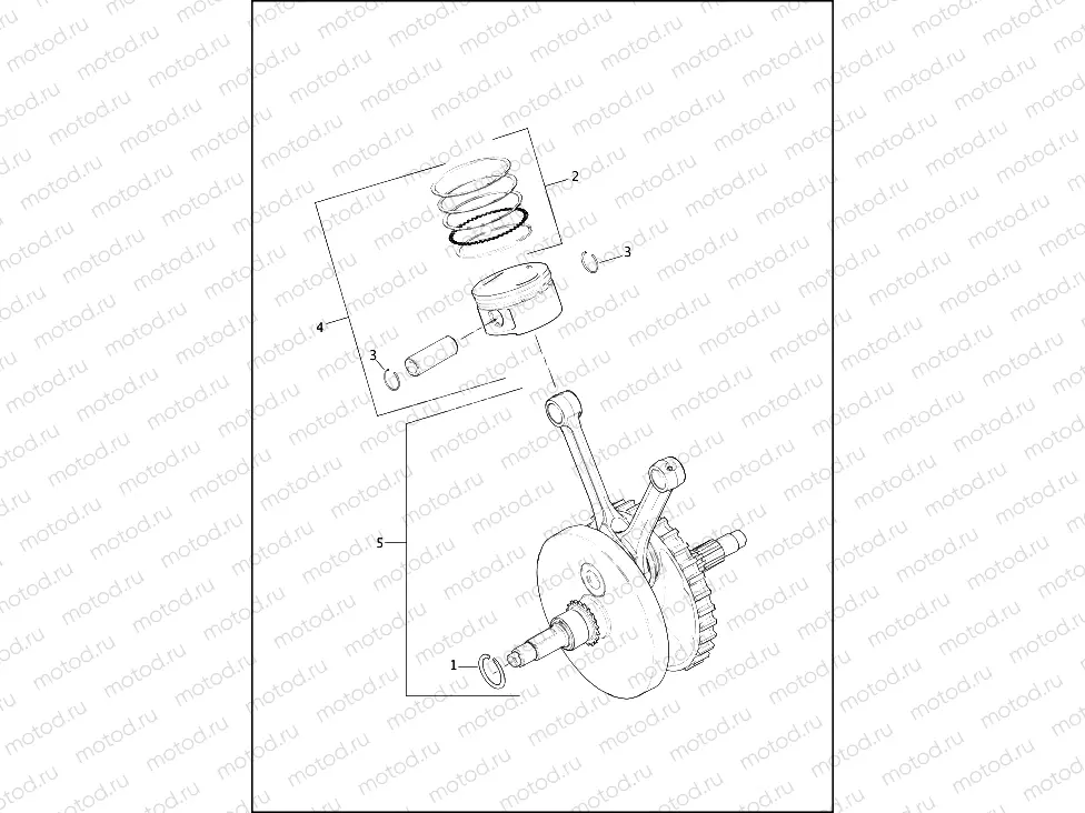 PISTONS & FLYWHEEL ASSEMBLY - TWIN CAM 110â¢