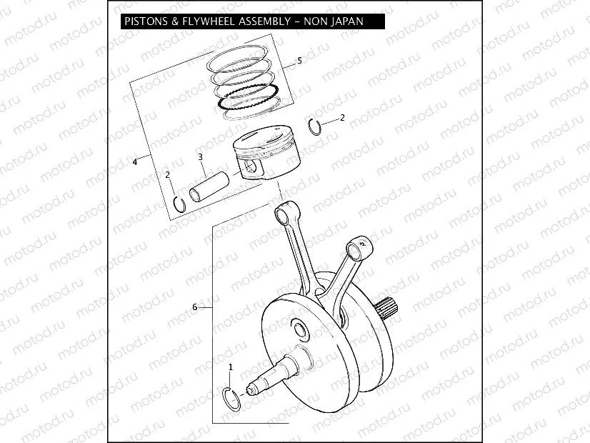 PISTONS & FLYWHEEL ASSEMBLY - TWIN CAM 110â¢ - NON JAPAN