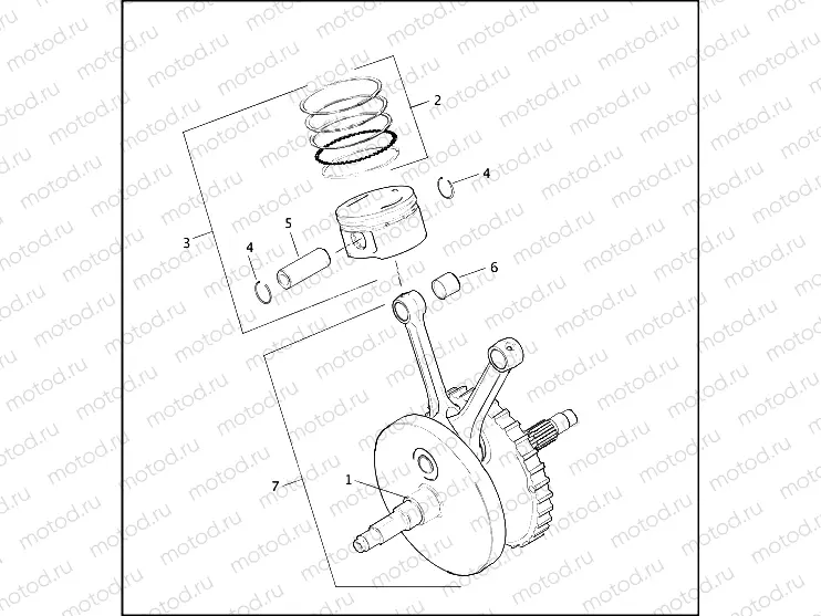 PISTONS & FLYWHEEL ASSEMBLY - TWIN CAM 88â¢