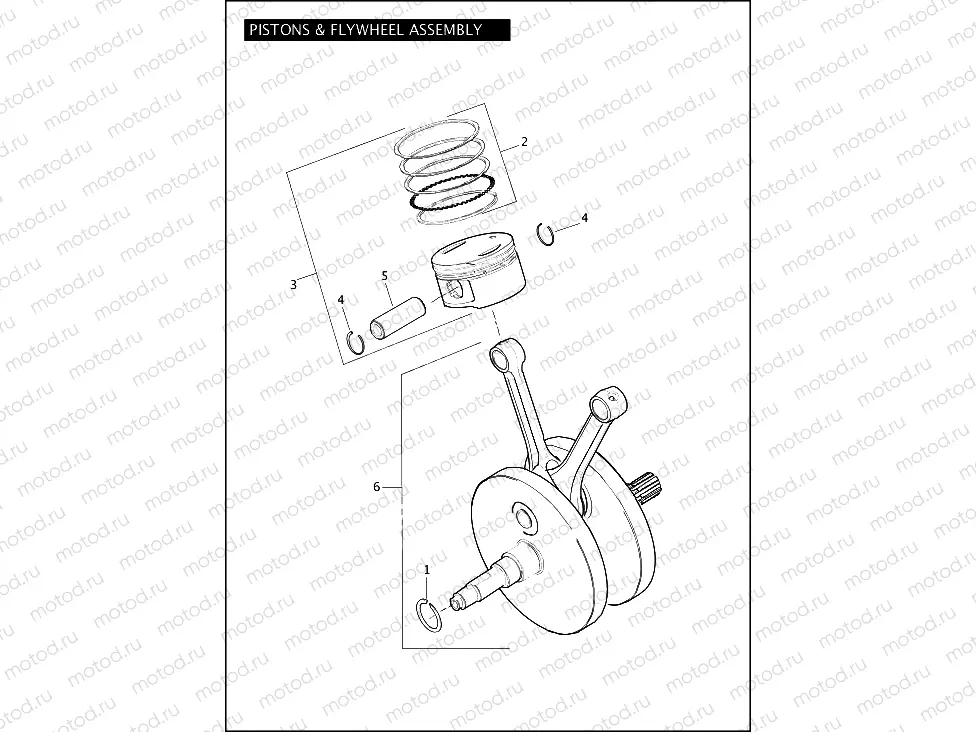 PISTONS & FLYWHEEL ASSEMBLY - TWIN CAM 96â¢