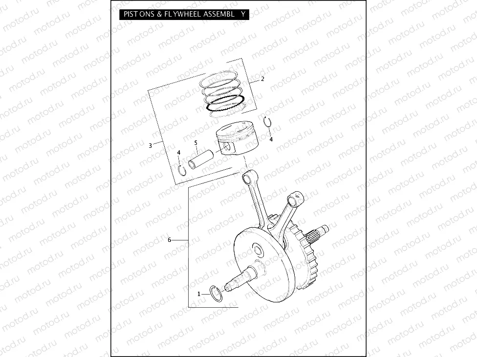 PISTONS & FLYWHEEL ASSEMBLY - TWIN CAM 96â¢