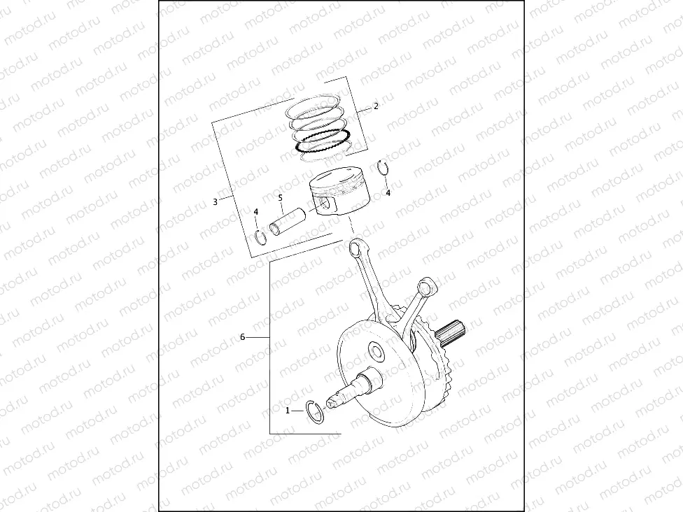 PISTONS & FLYWHEEL ASSEMBLY - TWIN CAM 96â¢