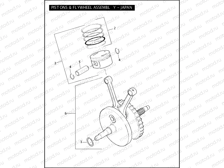 PISTONS & FLYWHEEL ASSEMBLY - TWIN CAM 96â¢ - JAPAN