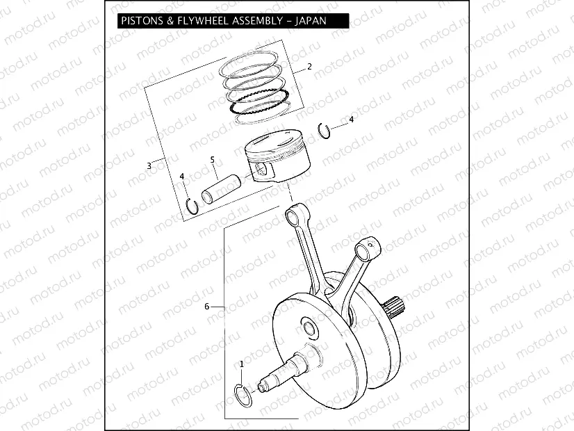 PISTONS & FLYWHEEL ASSEMBLY - TWIN CAM 96â¢ - JAPAN