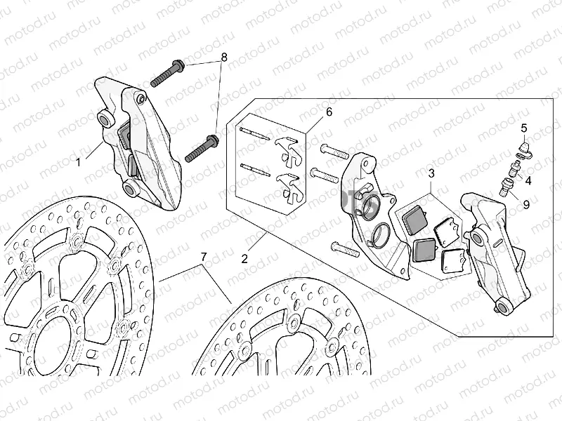 R-RF vers. front brake caliper