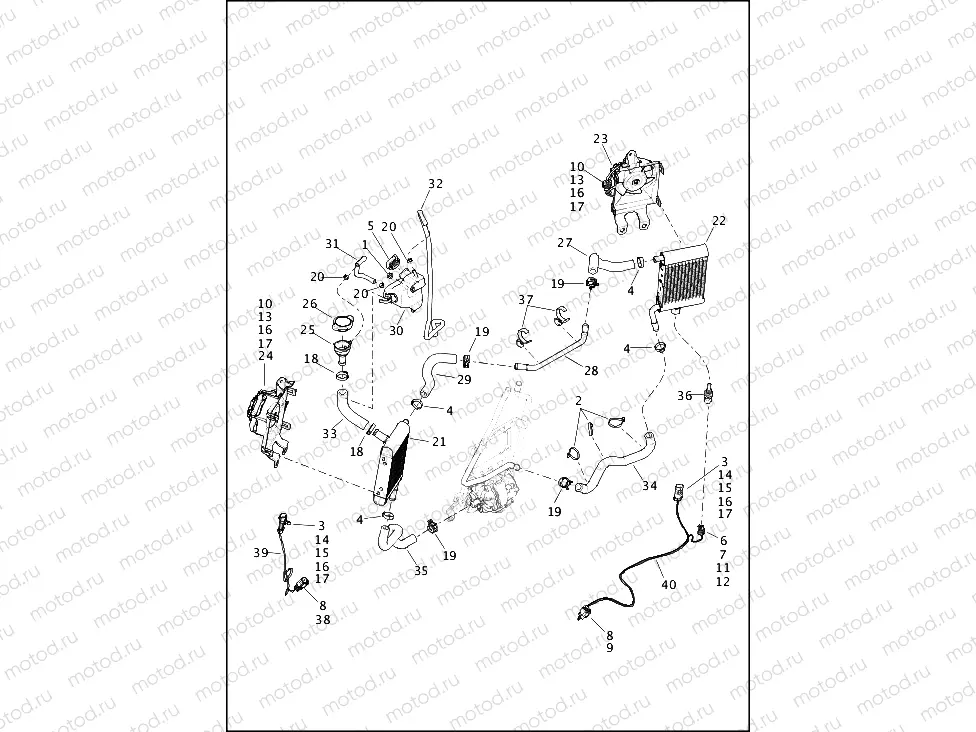RADIATOR, COOLANT HOSES AND BOTTLE, TWIN-COOLEDâ¢ (1 OF 2)