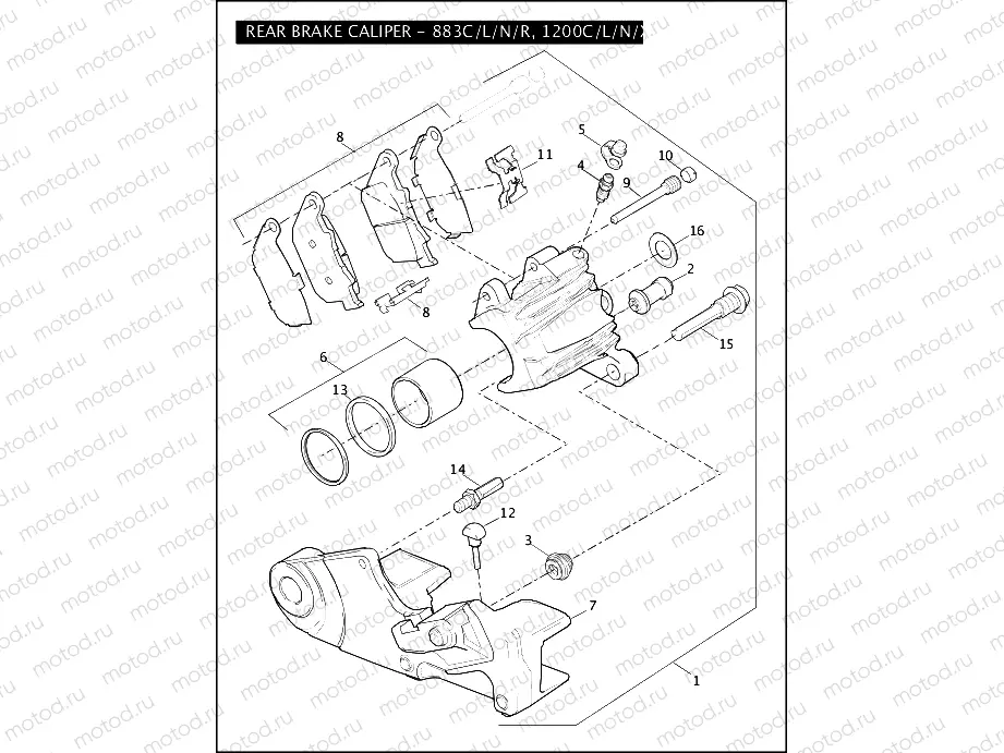 REAR BRAKE CALIPER - 883C/L/N/R, 1200C/L/N/X