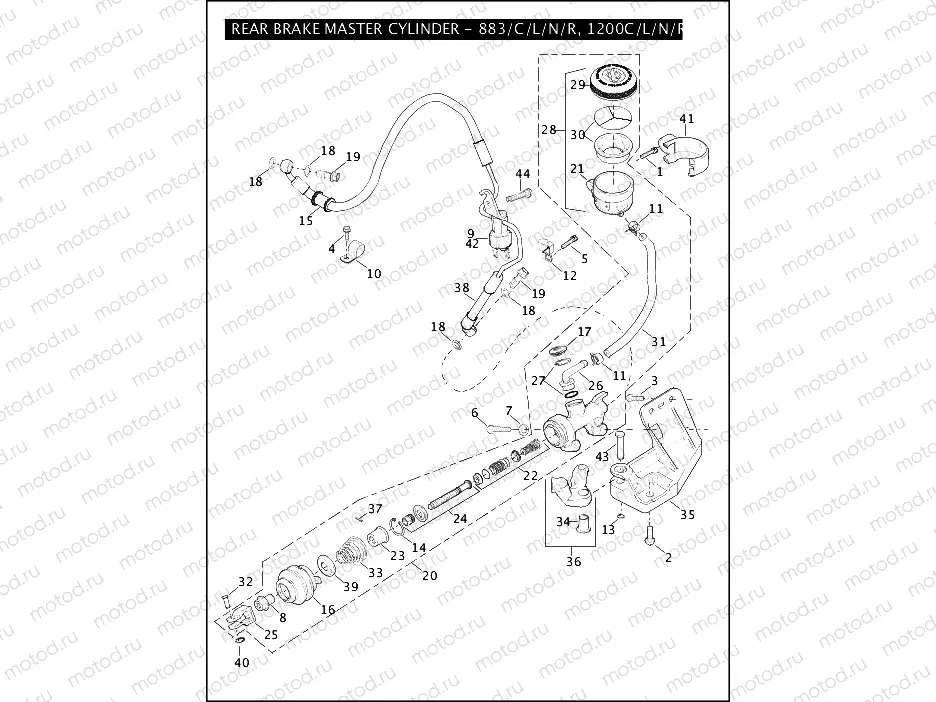 REAR BRAKE MASTER CYLINDER - 883/C/L/N/R, 1200C/L/N/R