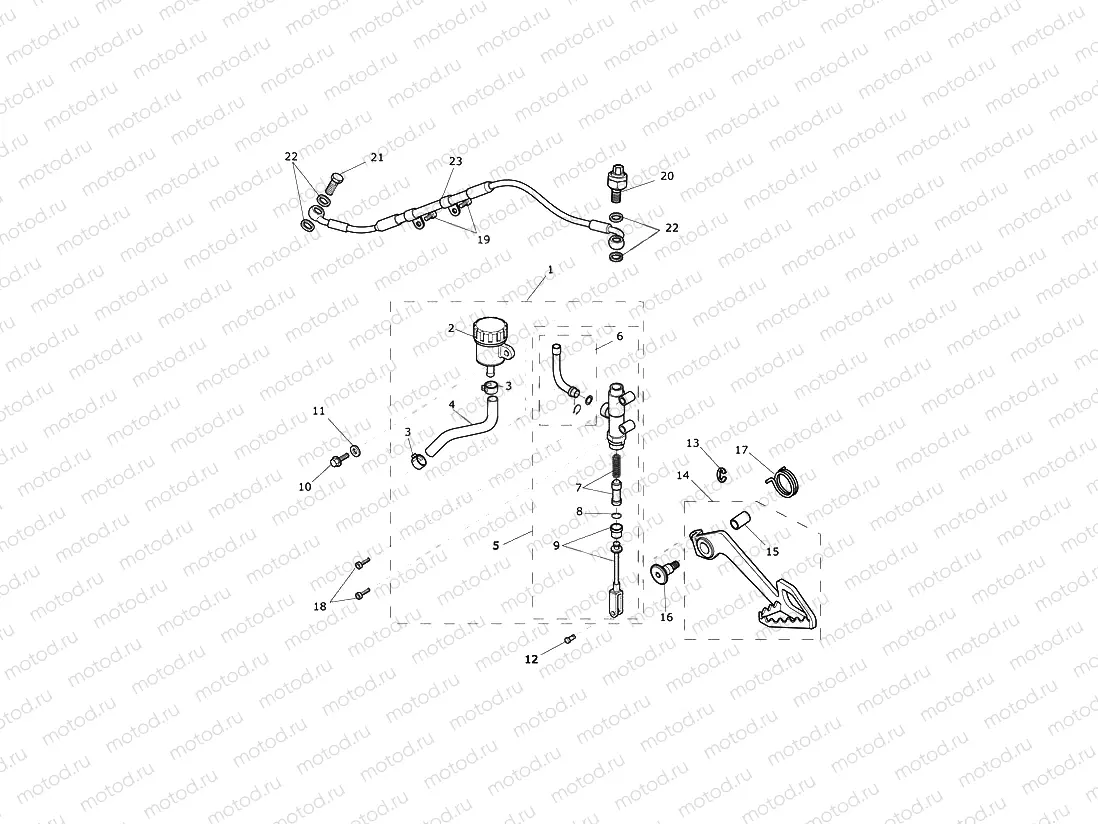 Rear Brake Master Cylinder, Reservoir & Pedal