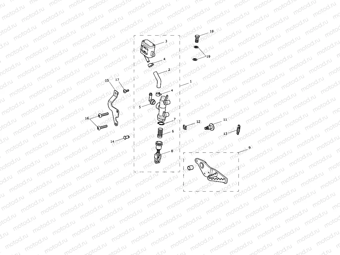Rear Brake Master Cylinder, Reservoir & Pedal