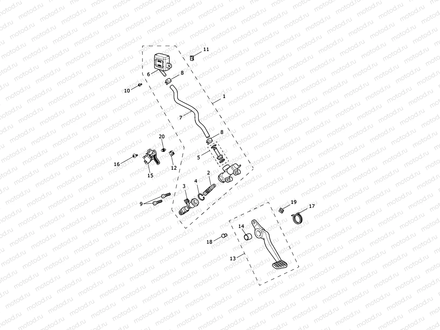 Rear Brake Master Cylinder, Reservoir & Pedal