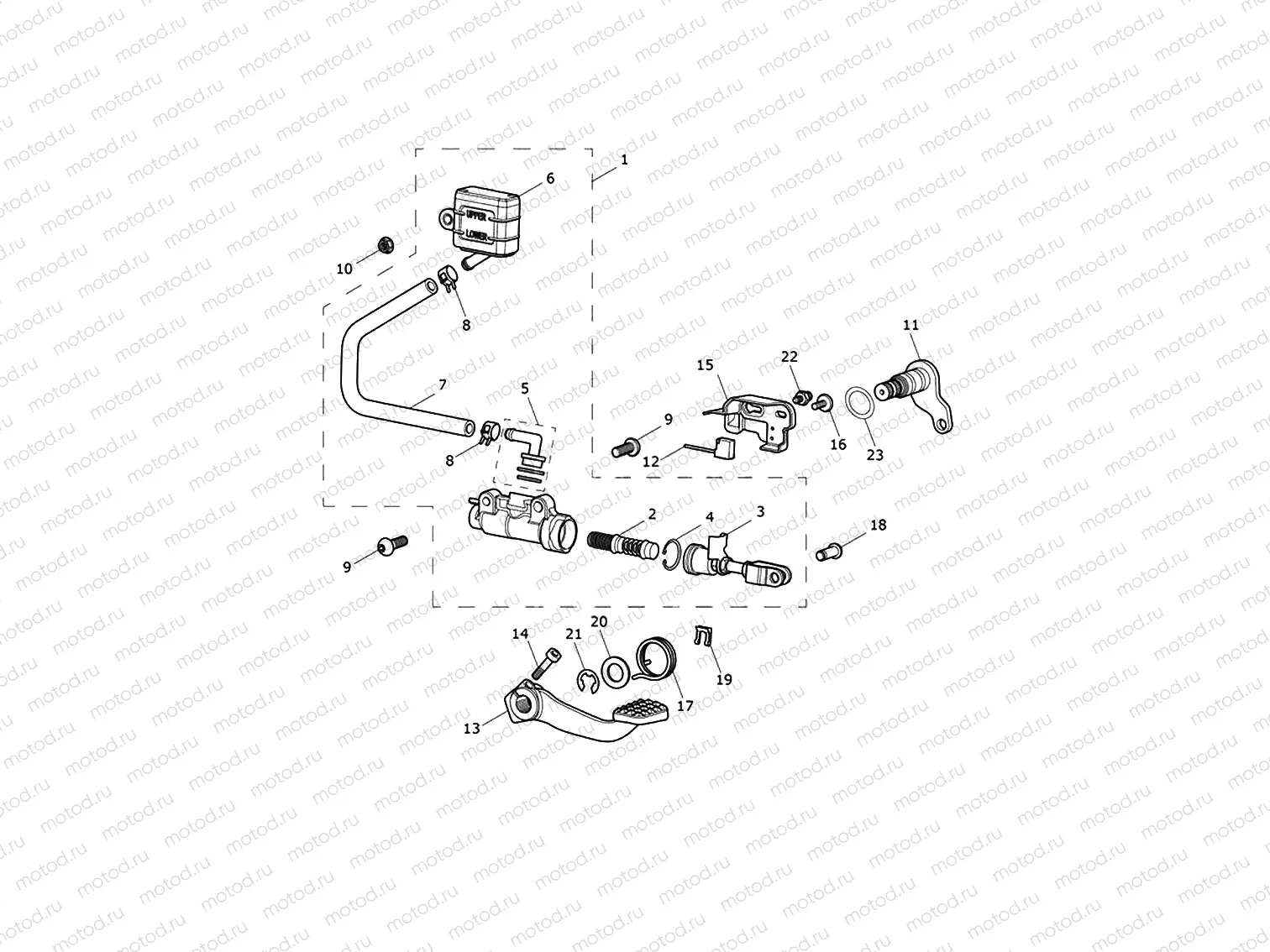 Rear Brake Master Cylinder, Reservoir & Pedal