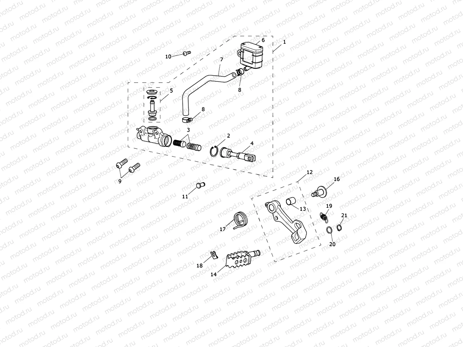Rear Brake Master Cylinder, Reservoir & Pedal