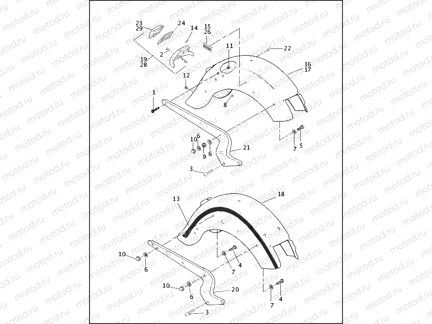 REAR FENDER & SUPPORTS - FLSTC, FLSTF & FLSTS