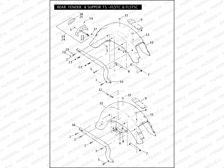 REAR FENDER & SUPPORTS - FLSTC & FLSTSC