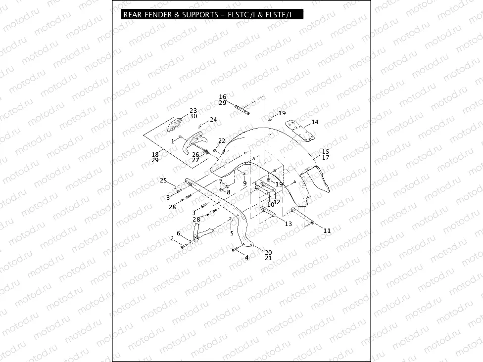 REAR FENDER & SUPPORTS - FLSTC/I & FLSTF/I