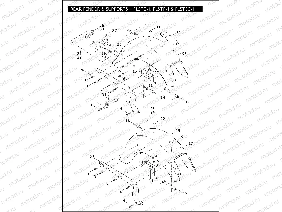 REAR FENDER & SUPPORTS - FLSTC/I, FLSTF/I & FLSTSC/I
