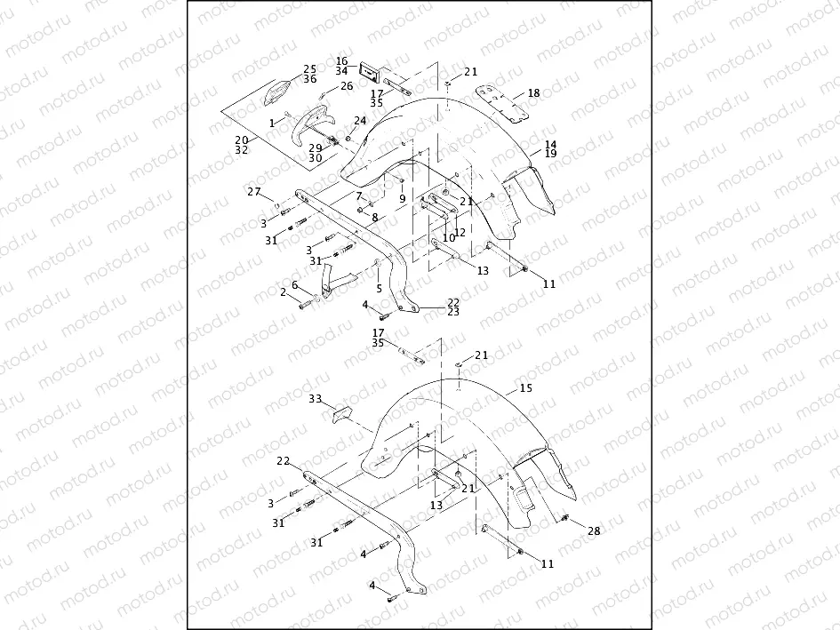 REAR FENDER & SUPPORTS - FLSTC/I, FLSTF/I & FLSTS/I