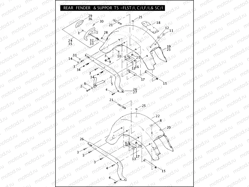 REAR FENDER & SUPPORTS - FLST/I, C/I, F/I, & SC/I
