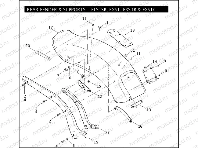 REAR FENDER & SUPPORTS - FLSTSB & FXST, FXSTB, FXSTC