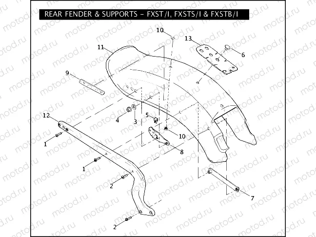 REAR FENDER & SUPPORTS - FXST/I, FXSTS/I & FXSTB/I