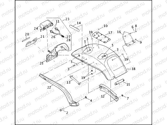 REAR FENDER, SUPPORTS & LICENSE PLATE BRACKET