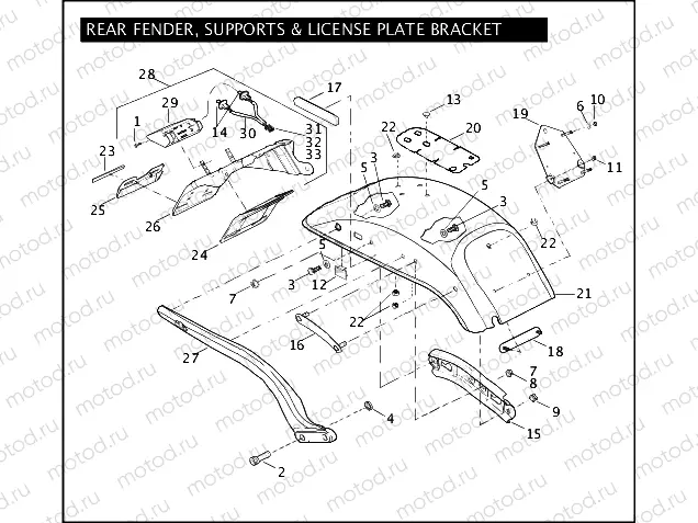 REAR FENDER, SUPPORTS & LICENSE PLATE BRACKET